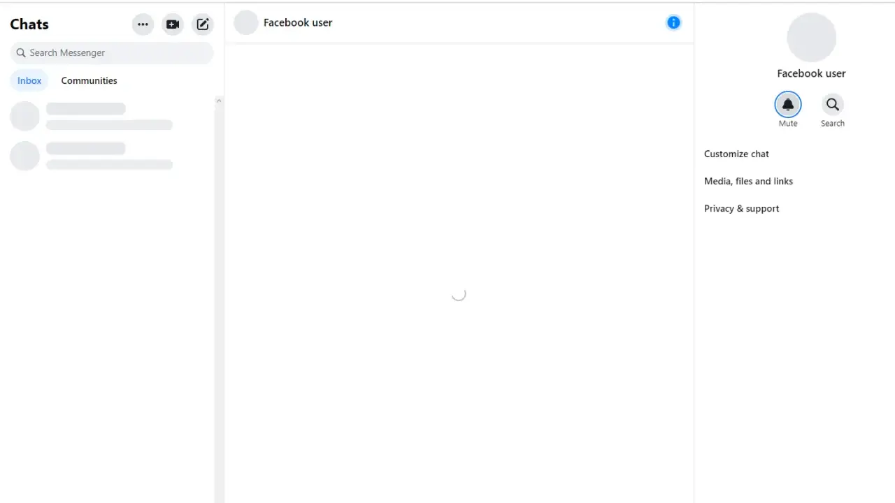 Messenger på datorn. En chattlista till vänster och en tom konversationsyta till höger.