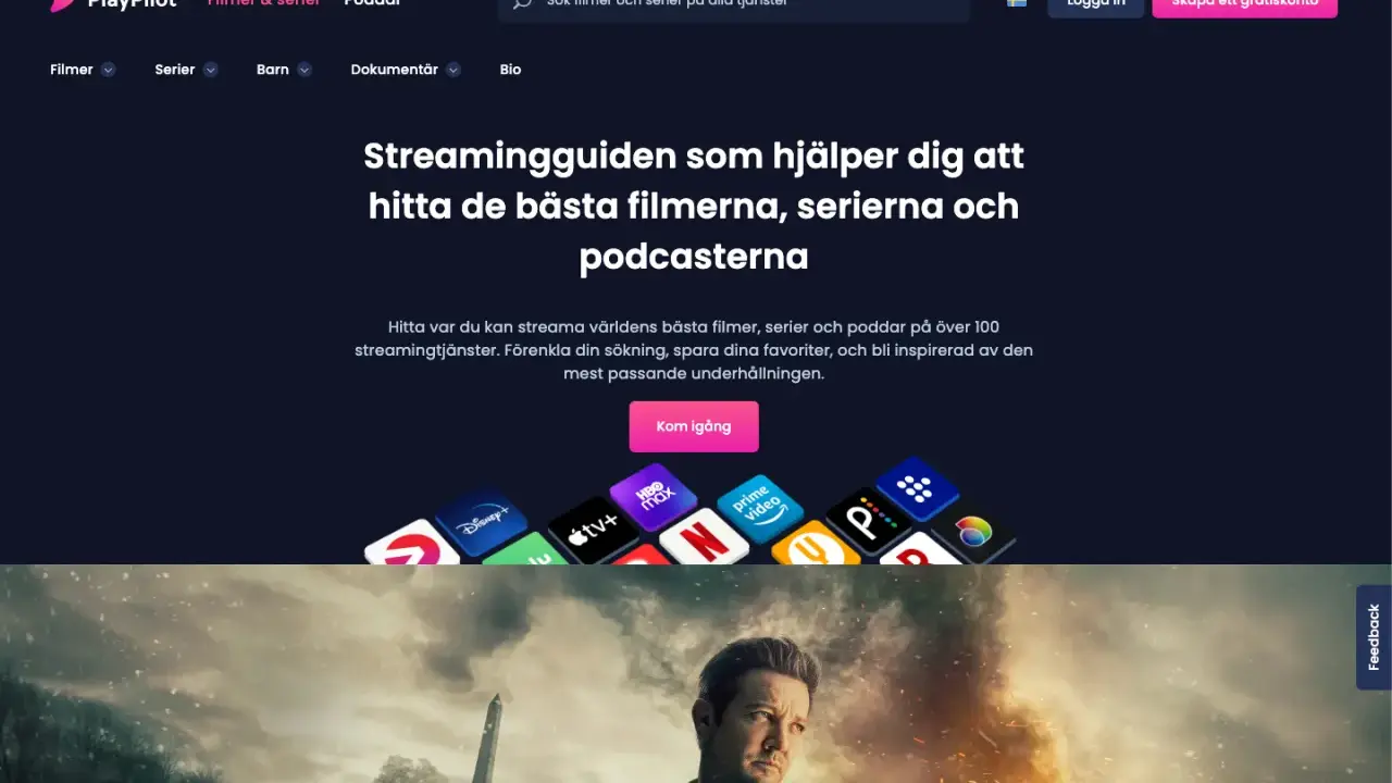 PlayPilot hjälper dig att hitta filmer och serier. Som en play pilot navigerar du enkelt bland streamingtjänster.
