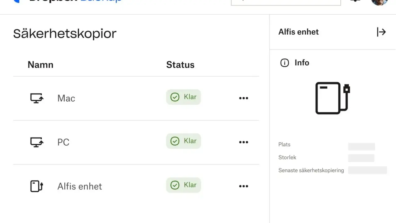 Dropbox Backup visar hur fungerar dropbox för Mac, PC och Alfis enhet. Alla är klara med säkerhetskopiering.