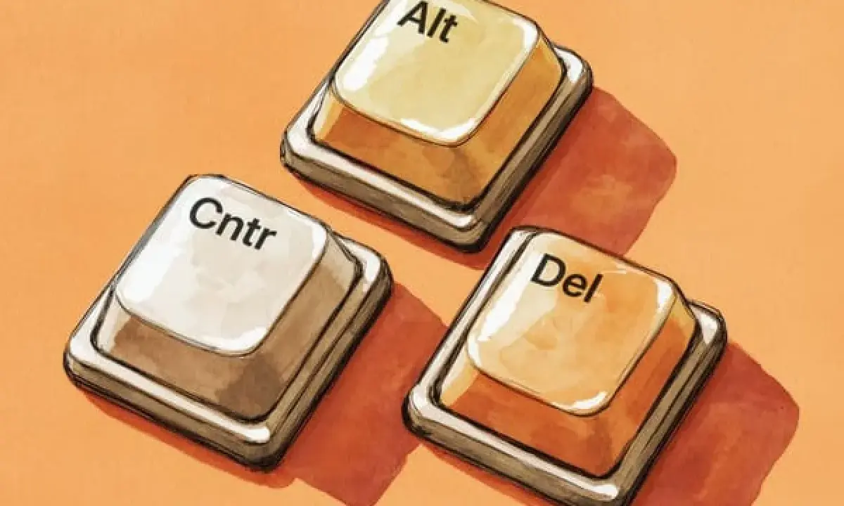Tre tangenter: Cntr, Alt och Del, som en påminnelse om att trycka ctrl alt delete för att starta om.