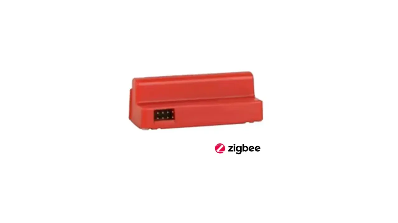 Röd Yale Doorman låsmodul med Zigbee-logotyp.