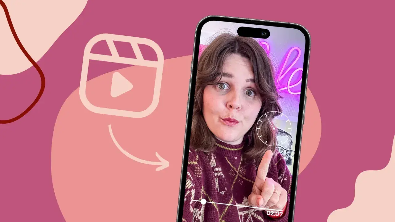 En kvinna på en mobilskärm undrar hur lång kan en reel vara, med en ikon för korta videoklipp bredvid.