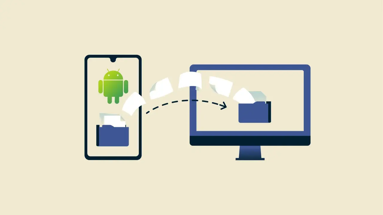 En Android-telefon överför filer till en dator via kabel.