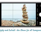 En iPhone-kamera visar en stenhög vid havet. Rutnätet hjälper till att komponera bilden, så att du kan undvika att dina bilder blir lite blurra bilder iphone.