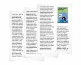 Sidor i InDesign med lorem ipsum-text och en bokomslagstitel "Tio knep för ditt skrivande".