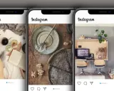 Tre telefoner visar Instagram-flöden: en med fötter i sockor, en med bakverk och en med hemmakontor. Perfekt för att skapa nytt Instagramkonto.
