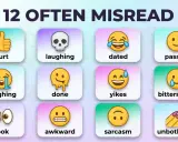 12 ofta missförstådda emojis och deras betydelse: tumme upp, dödskalle, skrattande, passiv, gråtande, klar, yikes, bittersweet, ögon, obekväm, sarkasm, oberörd.