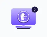 En datormonitor med en DuckDuckGo-logotyp och ett frågetecken.