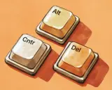 Tre tangenter: Cntr, Alt och Del, som en påminnelse om att trycka ctrl alt delete för att starta om.