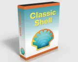 En låda med texten "Classic Shell" och en snäckskalslogotyp, perfekt för att ge ditt Windows 11 ett klassiskt utseende.