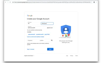 Skapa Google konto: Fyll i dina uppgifter för att skapa ett nytt Google-konto. Välj ett användarnamn och lösenord.