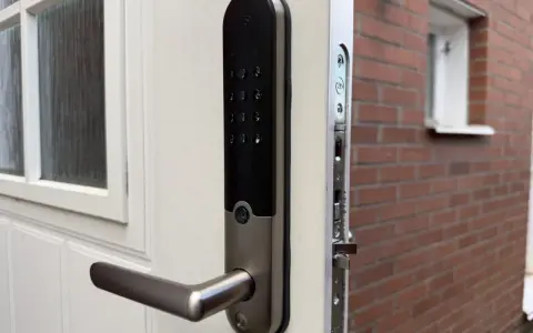 Ett Yale Doorman larmar mitt i natten. Dörren är vit med ett fönster och ett modernt lås.