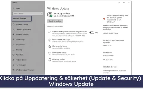 Inställningar för Windows Update. Här kan du se hur uppdaterar man Chrome genom att klicka på "Uppdatering & säkerhet" och sedan "Windows Update".