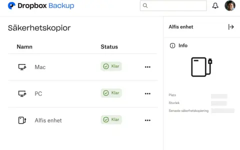 Dropbox Backup visar hur fungerar dropbox för Mac, PC och Alfis enhet. Alla är klara med säkerhetskopiering.