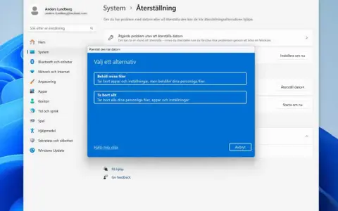 Välj att rensa datorn helt eller behålla filer. Alternativet "Ta bort allt" tar bort allt, appar och inställningar.