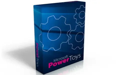 En blå låda med kugghjul och texten "Microsoft PowerToys".