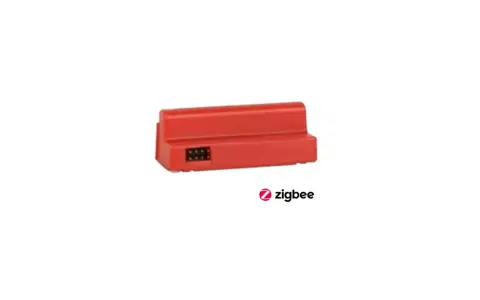 Röd Yale Doorman låsmodul med Zigbee-logotyp.