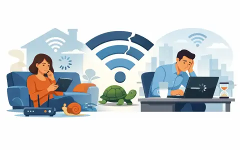 Kvinna och man frustrerade över långsamt internet. Sköldpadda och snigel symboliserar långsam hastighet. Dags att optimera telefon och nätverk!