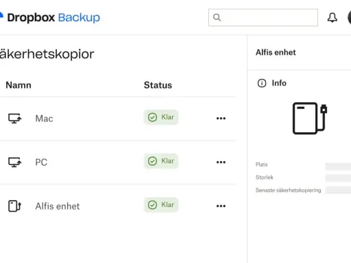 Dropbox Backup visar hur fungerar dropbox för Mac, PC och Alfis enhet. Alla är klara med säkerhetskopiering.