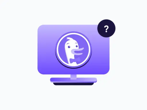 En datormonitor med en DuckDuckGo-logotyp och ett frågetecken.