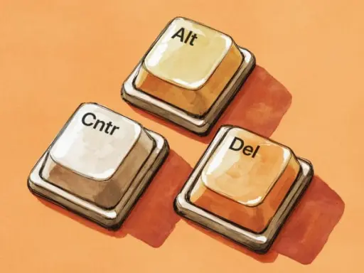 Tre tangenter: Cntr, Alt och Del, som en påminnelse om att trycka ctrl alt delete för att starta om.
