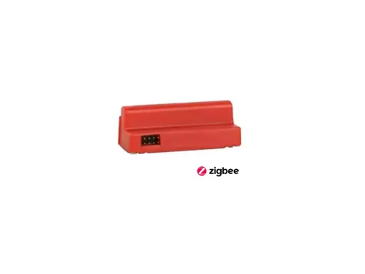 Röd Yale Doorman låsmodul med Zigbee-logotyp.