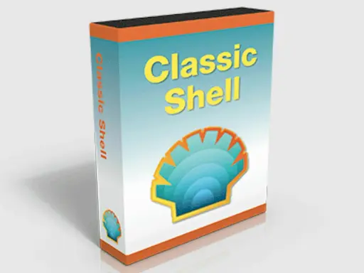 En låda med texten "Classic Shell" och en snäckskalslogotyp, perfekt för att ge ditt Windows 11 ett klassiskt utseende.