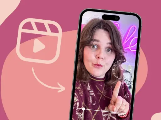 En kvinna på en mobilskärm undrar hur lång kan en reel vara, med en ikon för korta videoklipp bredvid.