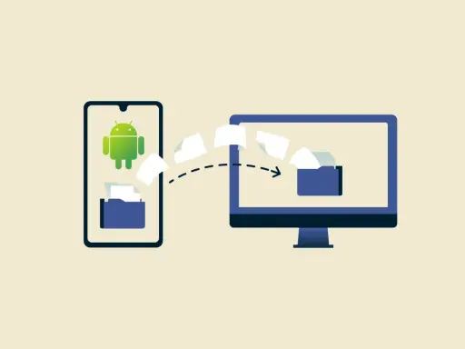 En Android-telefon överför filer till en dator via kabel.