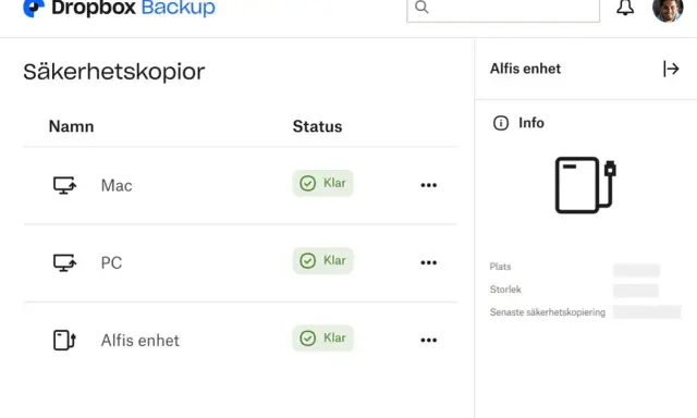 Dropbox Backup visar hur fungerar dropbox för Mac, PC och Alfis enhet. Alla är klara med säkerhetskopiering.