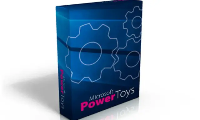 En blå låda med kugghjul och texten "Microsoft PowerToys".
