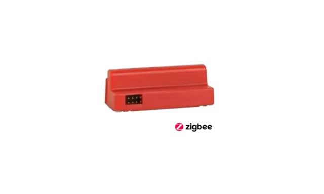 Röd Yale Doorman låsmodul med Zigbee-logotyp.