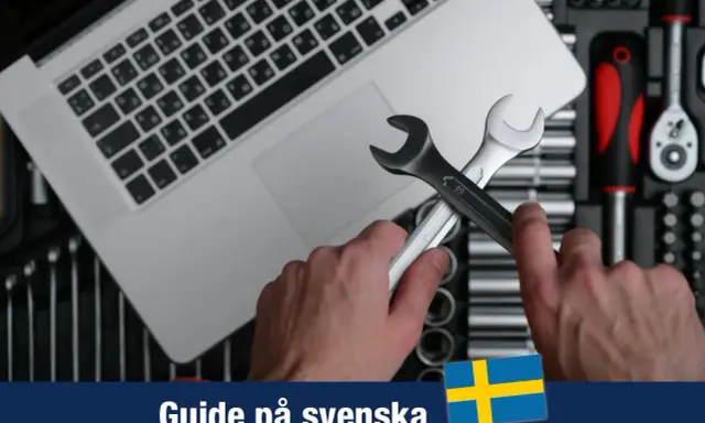 Här är en guide på svenska för att reparera Windows 11. Verktyg och en laptop antyder teknisk hjälp.