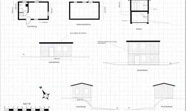 Ritningar för ett hus med entré- och souterrängvåning. En gratis ritprogram hus-idé.
