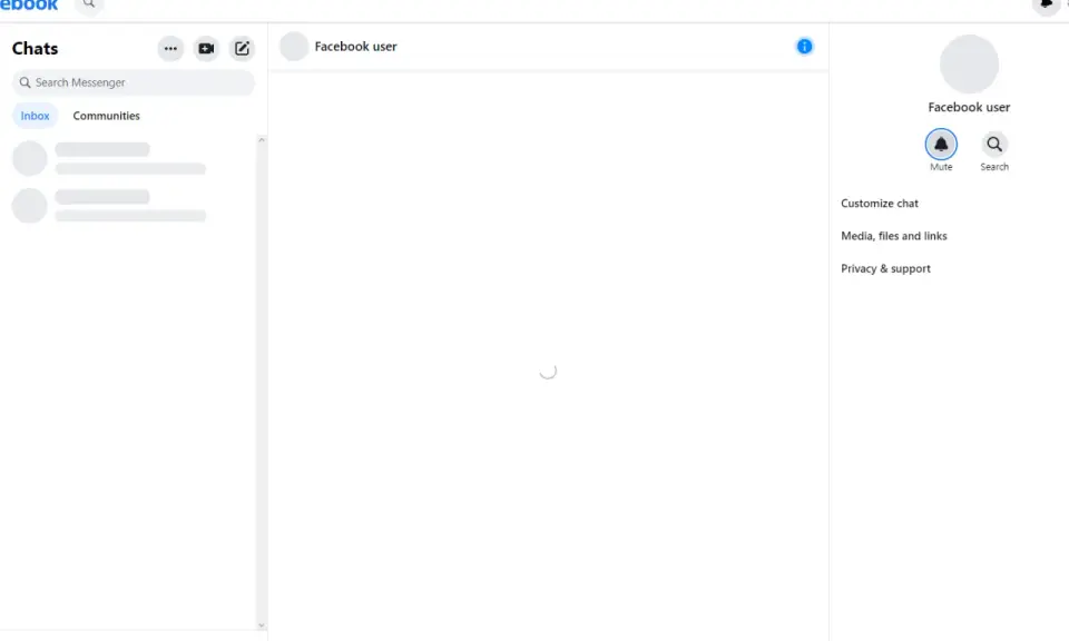 Messenger på datorn. En chattlista till vänster och en tom konversationsyta till höger.