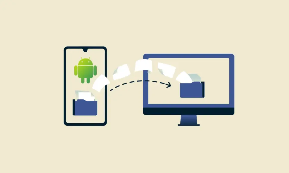 En Android-telefon överför filer till en dator via kabel.