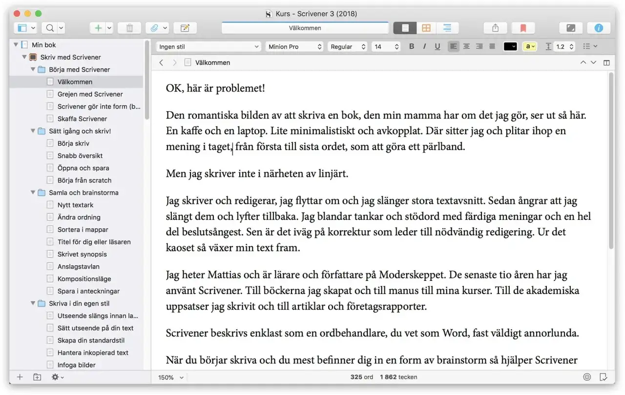 Scrivener svenska: en kursbok i hur du använder programmet för att skriva, redigera och organisera dina texter.