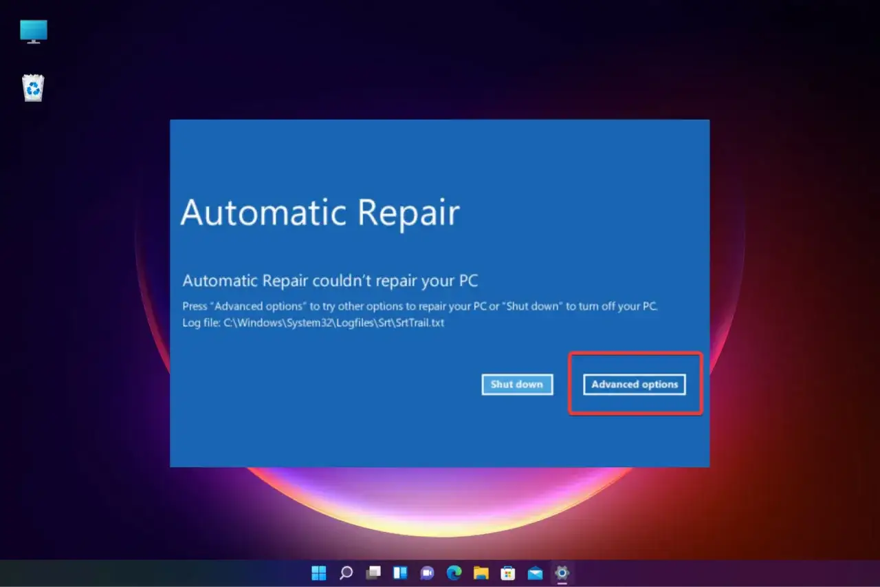 Automatisk reparation kunde inte reparera din Windows 11-dator. V&auml;lj 