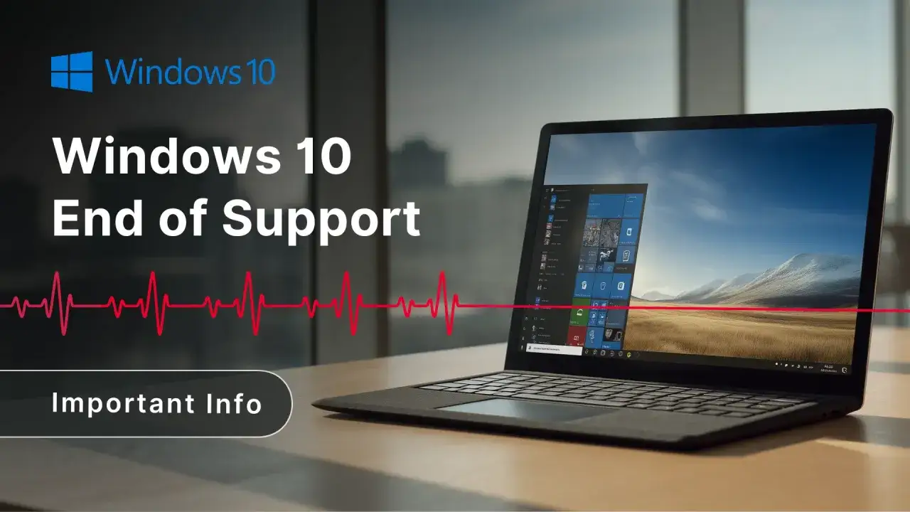 Viktig information om uppdatering Windows 10. En b&auml;rbar dator visar en sk&auml;rm med texten 