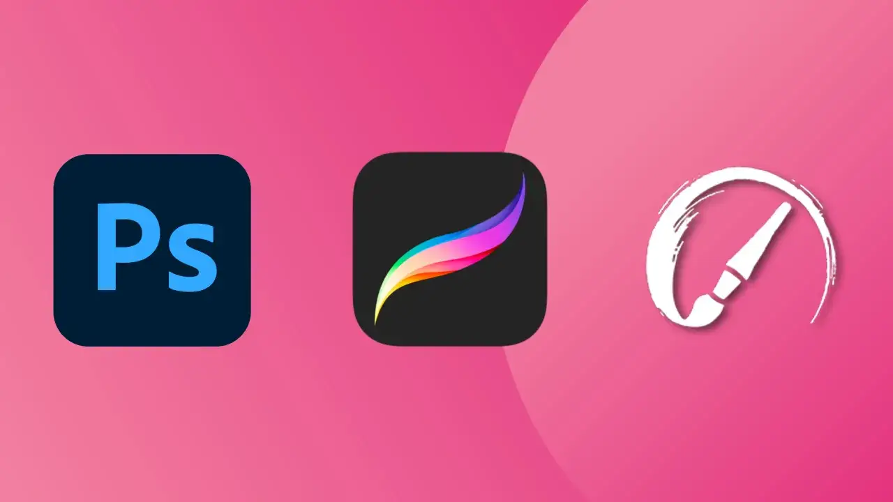 Logotyper f&ouml;r Photoshop, Procreate och en pensel. Utforska gratis ritprogram f&ouml;r din kreativitet.
