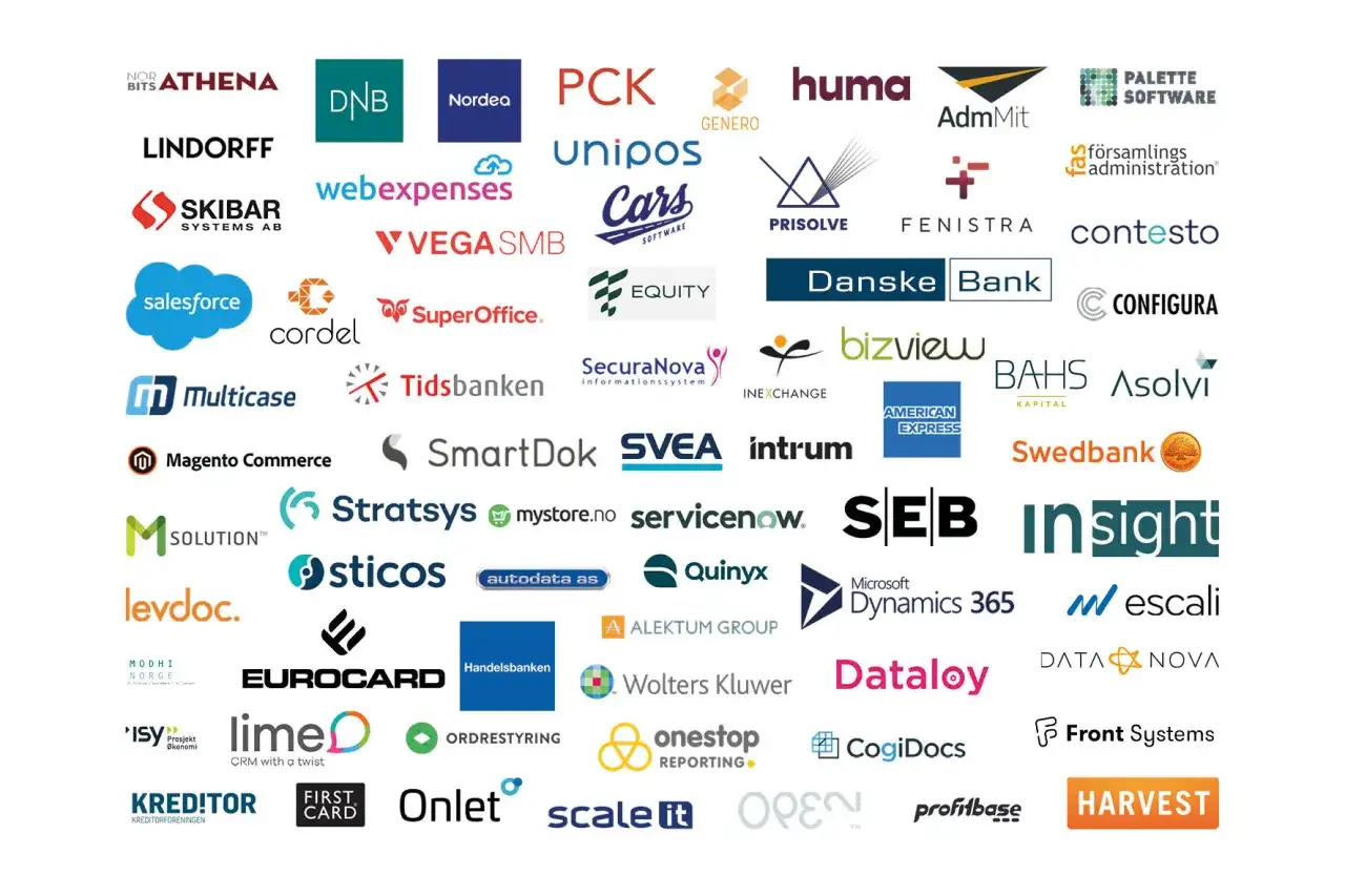 Logotyper från olika företag inom affärssystem och IT-lösningar.