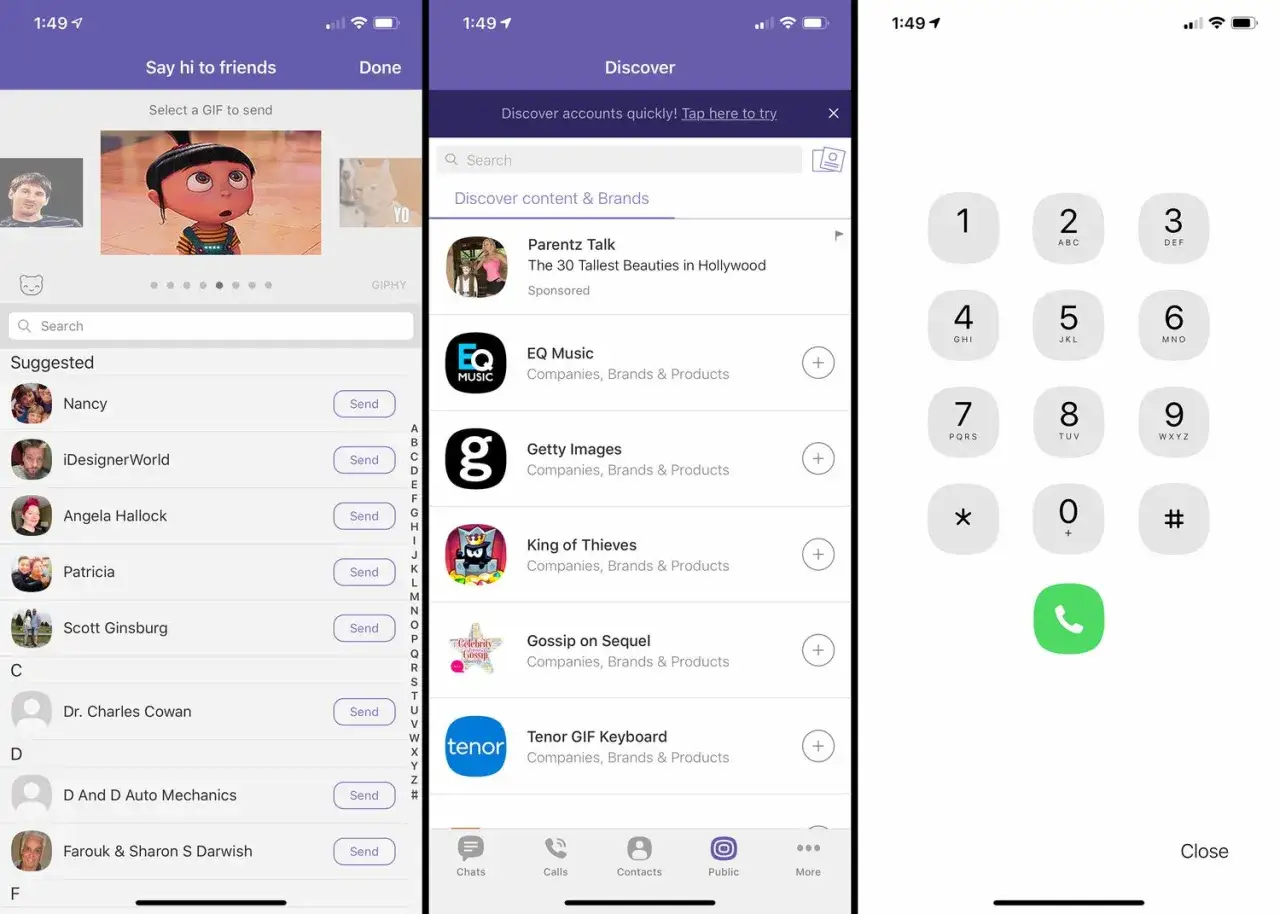 App-sk&auml;rmar visar chatt, uppt&auml;ckt och nummeruppslagning. M&ouml;jlighet att ringa fr&aring;n datorn gratis.