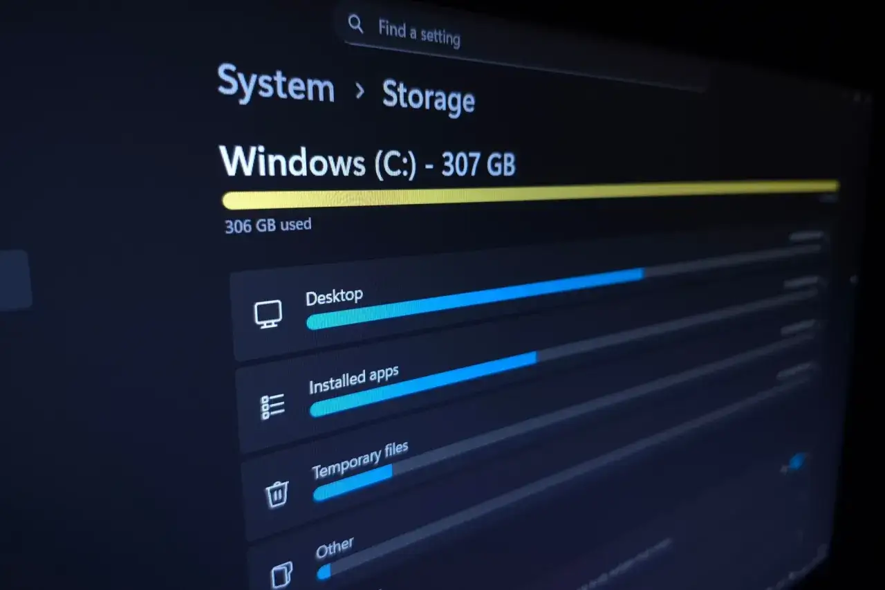 Datorns lagringsutrymme visar att 306 GB &auml;r upptaget. Dags att rensa datorn helt f&ouml;r mer plats.