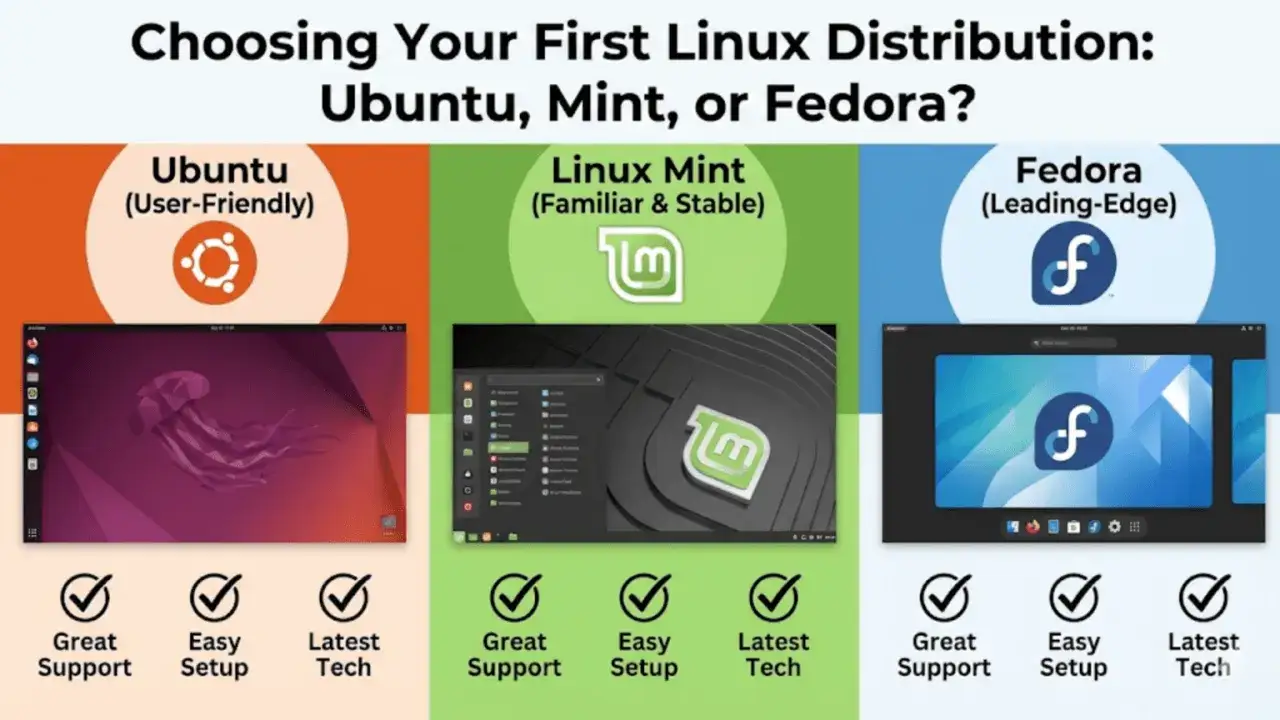 J&auml;mf&ouml;relse av tre popul&auml;ra Linux-distributioner: Ubuntu (anv&auml;ndarv&auml;nligt), Linux Mint (bekant & stabilt) och Fedora (ledande).